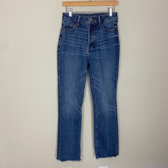 Old Navy Kicker Boot Cut Extra High Rise Womens 4 Medium Wash Raw Hem Button Fly - Picture 1 of 7